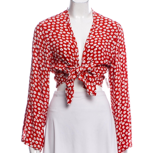 Faithful the Brand Danica Red Floral Wrap Top, size Large - Picture 11 of 11
